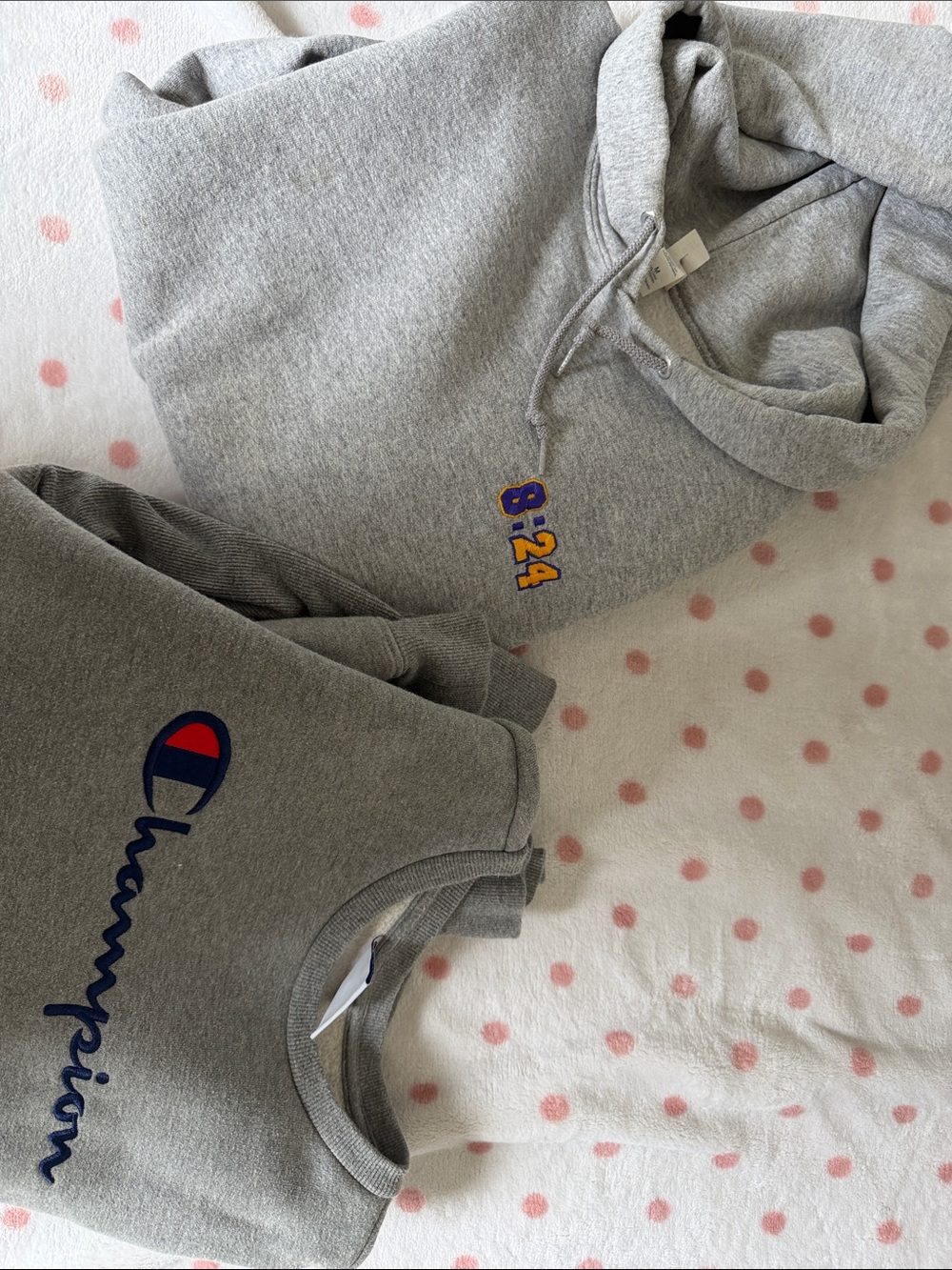 Champion Gray Hoodie and Sweatshirt Set with KOBE Blue & Yellow Embroidery